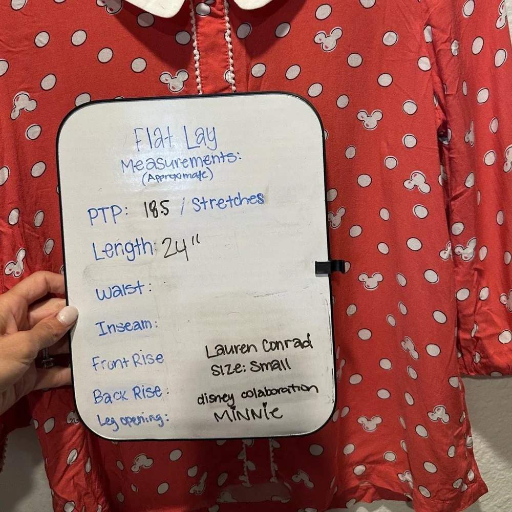 Disney LC Lauren Conrad Minnie Mouse Red Polka Dot Peter Pan‎ Collar Blouse S